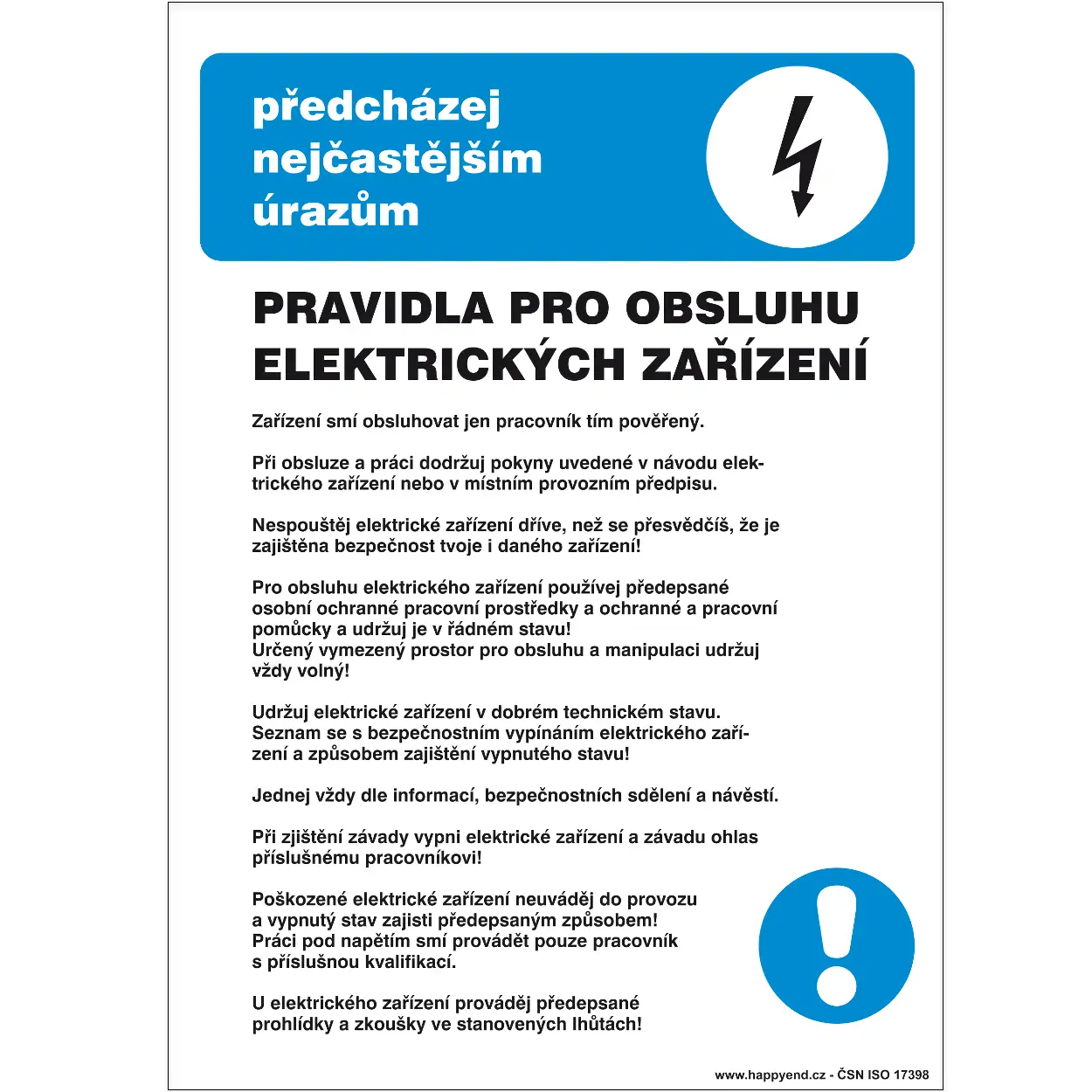 Značka Pravidla pro obsluhu elektrických zařízení