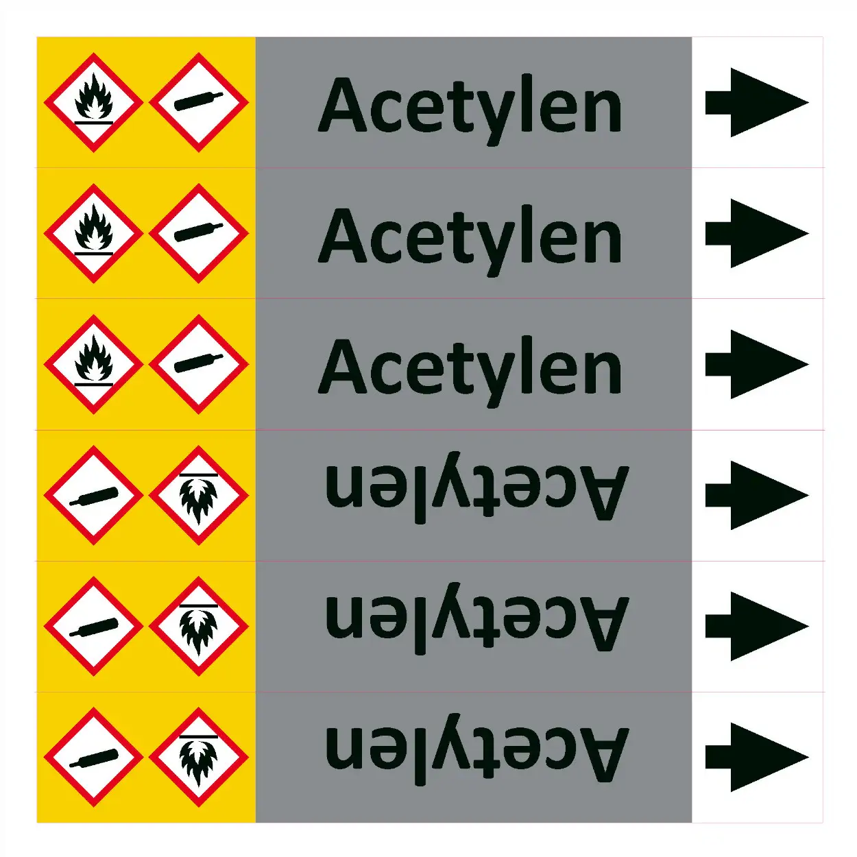 Značení potrubí ISO 20560, acetylen