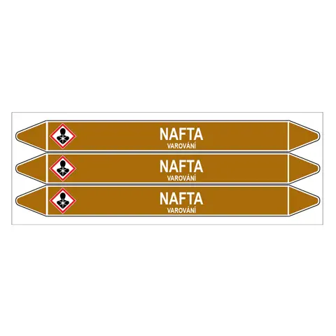 Značení potrubí, nafta,3 ks, 355 × 37 mm