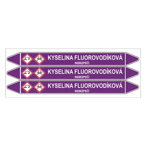 Značení potrubí, kyselina fluorovodíková,3 ks, 355 × 37 mm