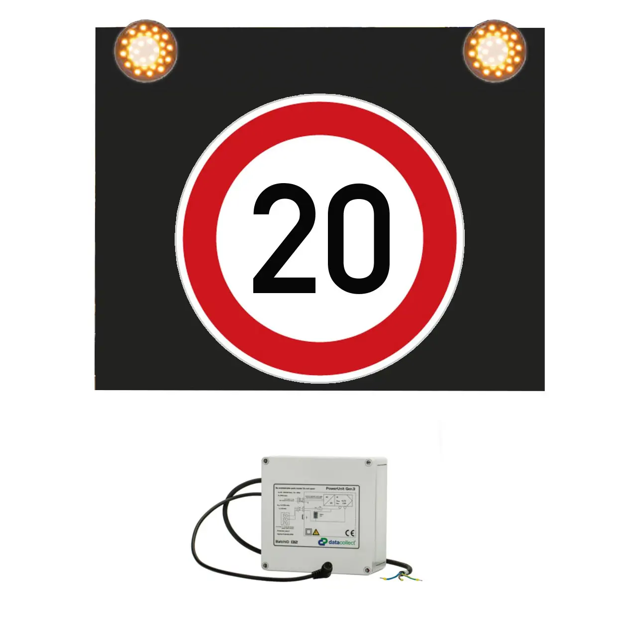 Značka s výstražným světlem 230V, 20 km