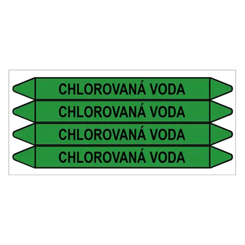 Značení potrubí, chlorovaná voda,4 ks, 250 × 26 mm