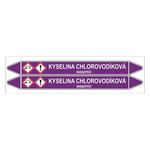 Značení potrubí, kyselina chlorovodíková,2 ks, 450 × 52 mm