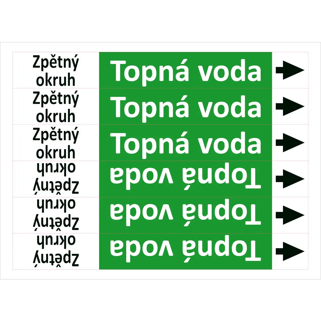 Značení potrubí ISO 20560, topná voda - zpětný okruh