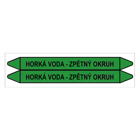 Značení potrubí, horká voda - zpětný okruh,2 ks, 450 × 52 mm