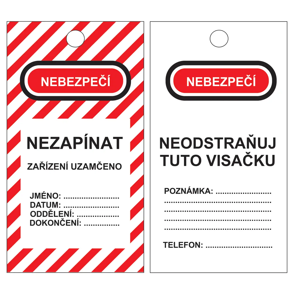 Informační visačka – NEBEZPEČÍ, NEZAPÍNAT, 90 × 170 mm