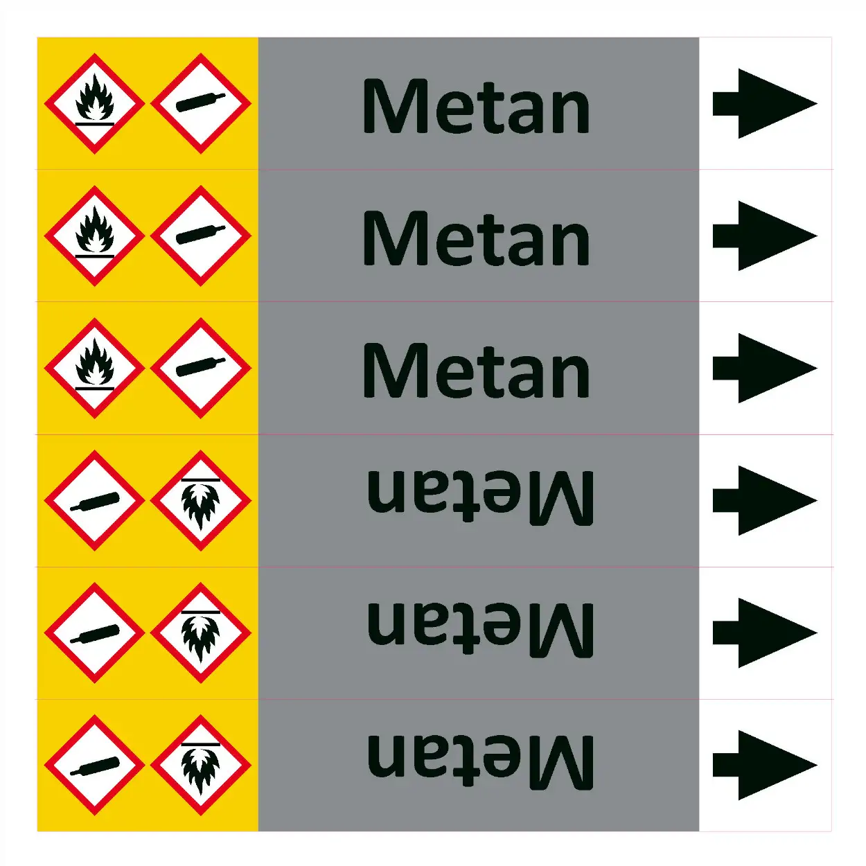 Značení potrubí ISO 20560, metan