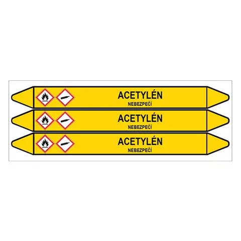 Značení potrubí, acetylén,3 ks, 355 × 37 mm