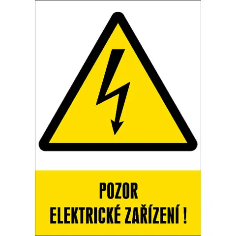 Značka Pozor – Elektrické zařízení!, samolepicí fólie, 148 × 210 mm