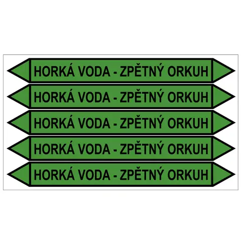 Značení potrubí, horká voda - zpětný okruh