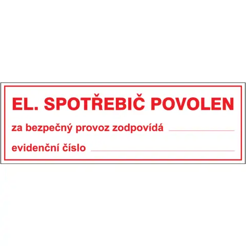 Značka Elektrický spotřebič povolen, samolepicí fólie, 100 × 300 mm