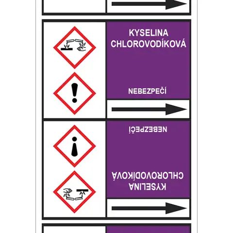 Značení potrubí, kyselina chlorovodíková,,