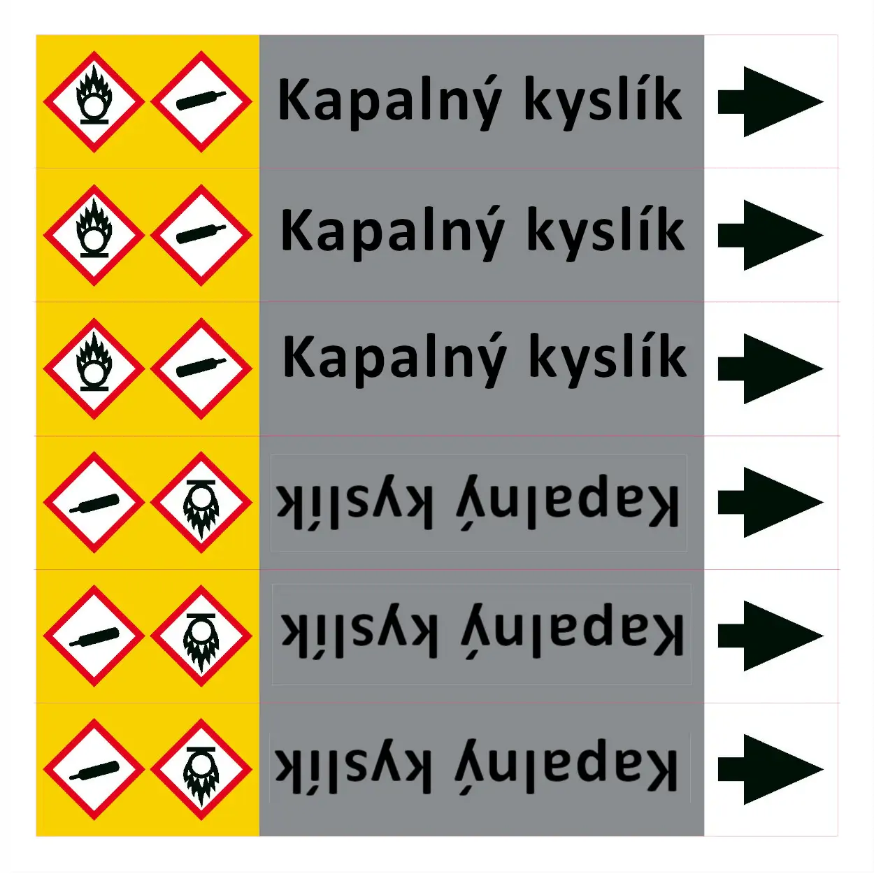 Značení potrubí ISO 20560, kapalný kyslík