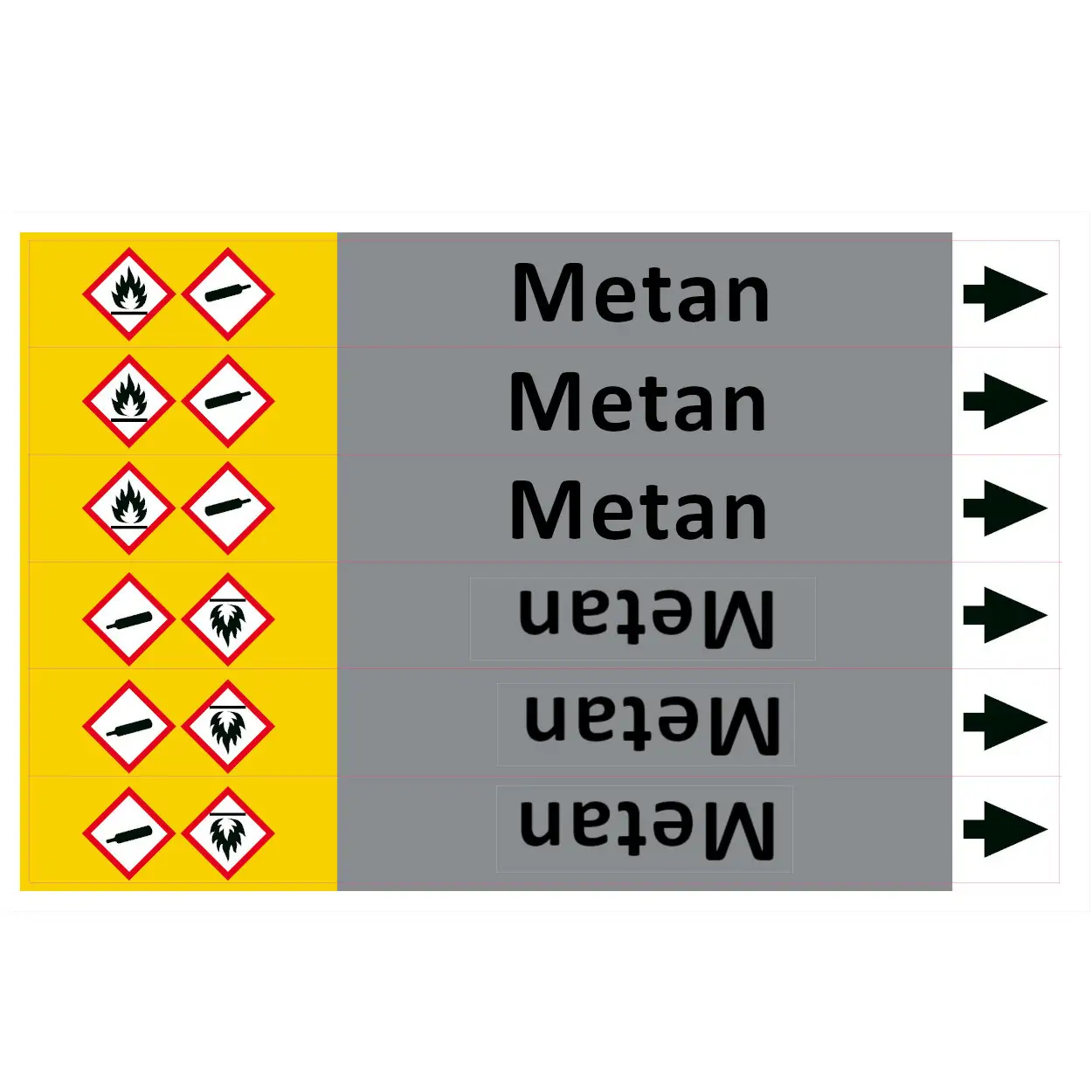 Značení potrubí ISO 20560, metan