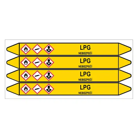 Značení potrubí, LPG,4 ks, 250 × 26 mm