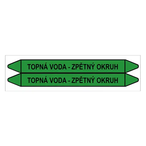 Značení potrubí, topná voda - zpětný okruh,2 ks, 450 × 52 mm